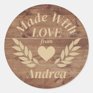 Sticker Rond Fabriqué avec amour Nom personnalisé