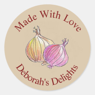Sticker Rond Fabriqué Avec Amour Onion Chef Cuisine Canning