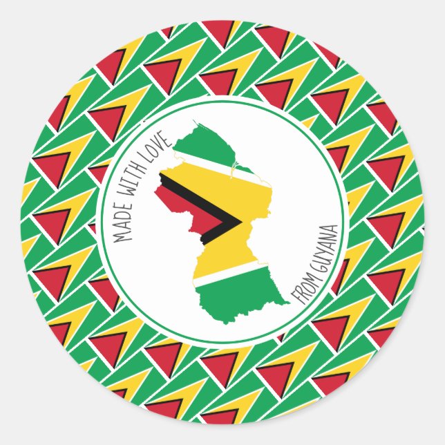 Sticker Rond Fabriqué avec amour personnalisé GUYANA DRAPEAU Gu (Devant)
