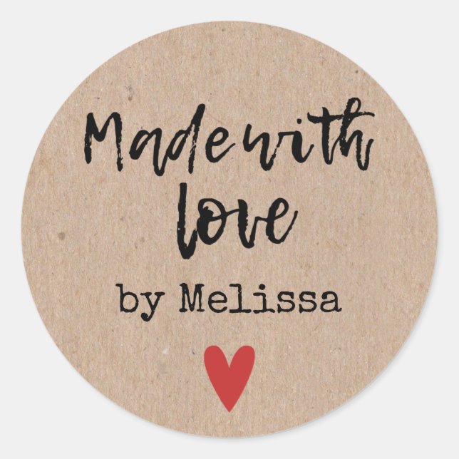 Sticker Rond Fabriqué Avec Amour Personnalisé Kraft (Devant)
