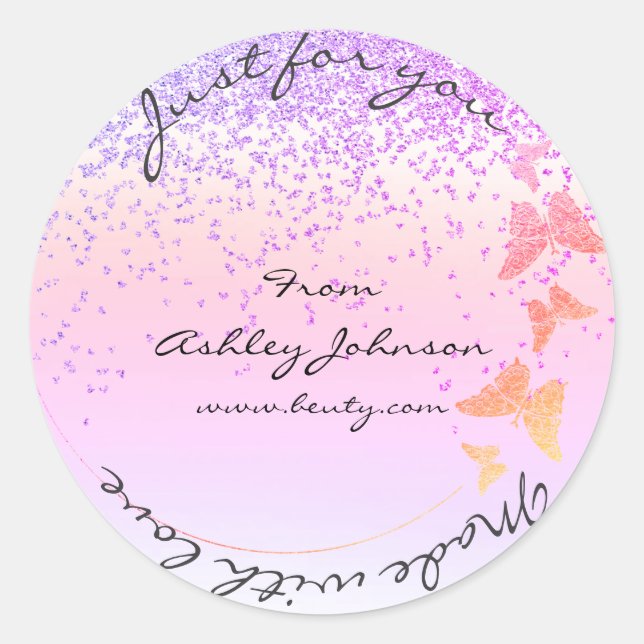 Sticker Rond Fabriqué Avec Amour Pour Vous Nom Papillon Purple  (Devant)