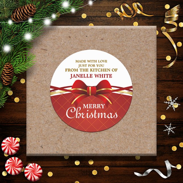 Sticker Rond Fabriqué avec amour Ruban rouge (Créateur téléchargé)