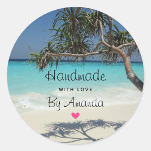 Sticker Rond Fabriqué avec Amour Sunny Tropical Beach Ocean Par