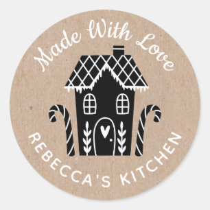 Sticker Rond Fabriqué Avec L'Amour Kraft Stick Classic Round