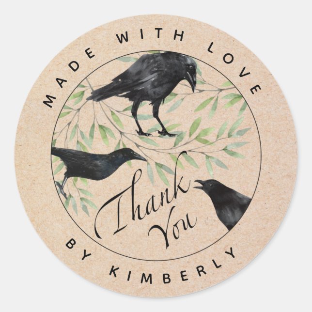Sticker Rond Fabriqué avec l'amour Merci Corbeau Bird Classic R (Devant)