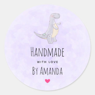 Sticker Rond Fabriqué avec l'amour mignonne gris Dinosaure Joue