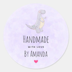 Sticker Rond Fabriqué avec l'amour mignonne gris Dinosaure Joue