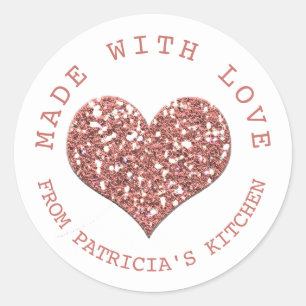 Sticker Rond Fabriqué avec l'amour Rose Gold Parties scintillan