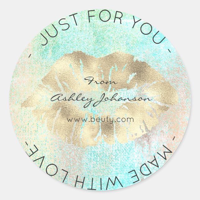 Sticker Rond Fabriqué Avec L'Amour Tiffany Gold Ocean Maquillag (Devant)