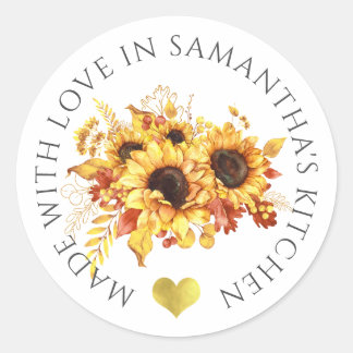 Sticker Rond Fabriqué Avec L'Amour Tournesol