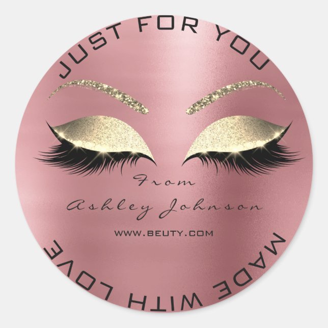 Sticker Rond Fabriqué Avec Love Parties scintillant Lashes Gold (Devant)