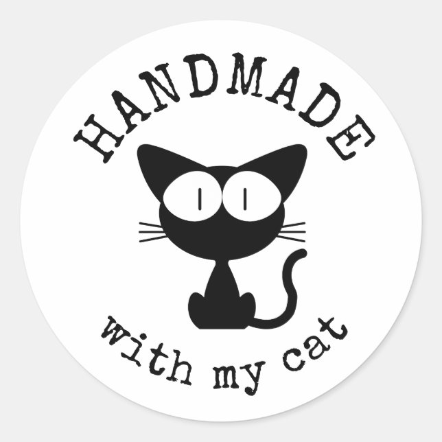 Sticker Rond Fabriqué avec mon chat - Dessin de chat noir (Devant)