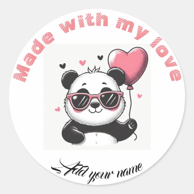 Sticker Rond Fabriqué avec panda d'amour (Devant)