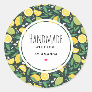 Sticker Rond Fabriqué avec un Motif de Fruit de citron jaune et