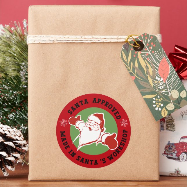Sticker Rond Fabriqué dans l'Atelier du Père Noël Cadeau Rouge (vacances)