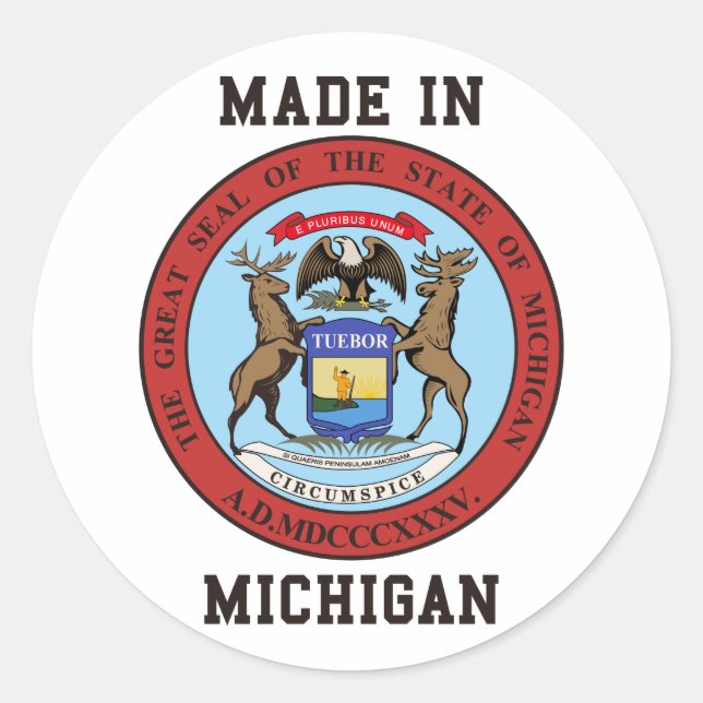 Sticker Rond Fabriqué Dans Le Michigan (Devant)
