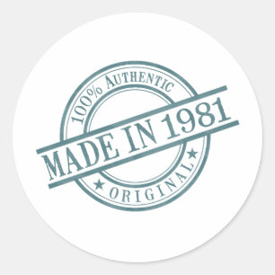 Sticker Rond Fabriqué en 1981 Round Rubber Stamp Logo Année de