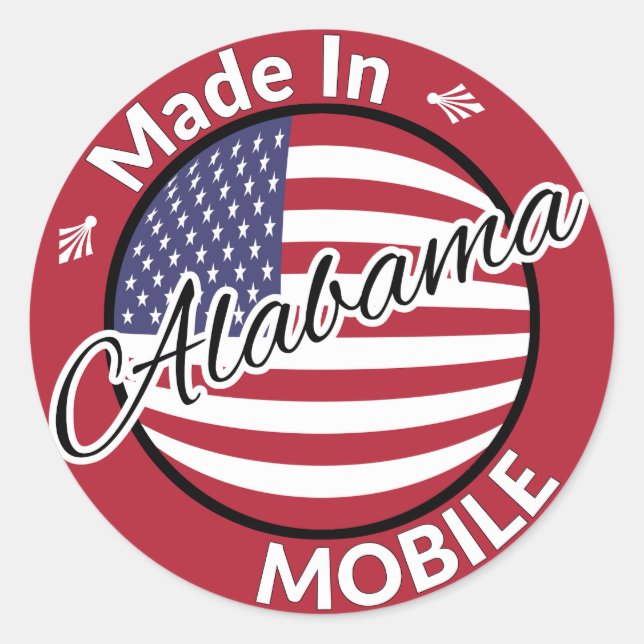 Sticker Rond Fabriqué en Alabama mobile Drapeau étoiles et rayu (Devant)