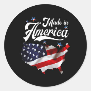 Sticker Rond Fabriqué En Amérique - Drapeau Américain Patriotiq