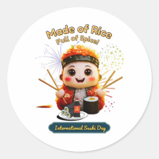 Sticker Rond Fabriqué en riz, plein d'épices - Fête du jour du 