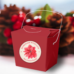 Sticker Rond Fabriqué maison avec amour Noël Floral PETIT