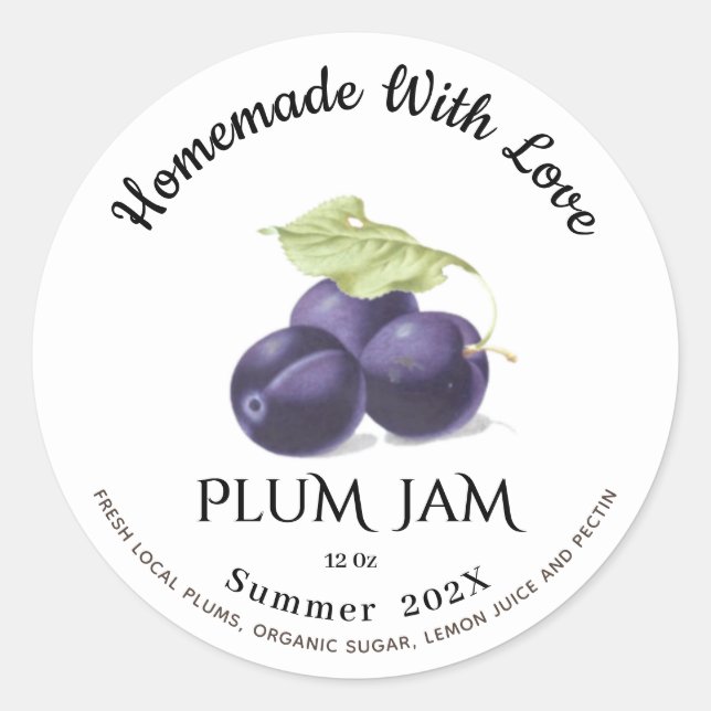 Sticker Rond Fabriqué Maison Avec Love PLUM Jam Été 202X (Devant)