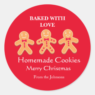 Sticker Rond Fabriqué maison Cookies drôle Gingerbread Hommes F