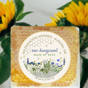 Sticker Rond FABRIQUÉ PAR BEES HONEYCOMB Meadow Flowers & Bees