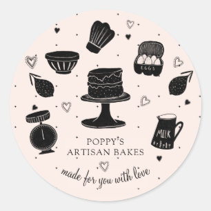 Sticker Rond Fabriqué Pour Vous Avec Amour Baker Ustensiles Bou