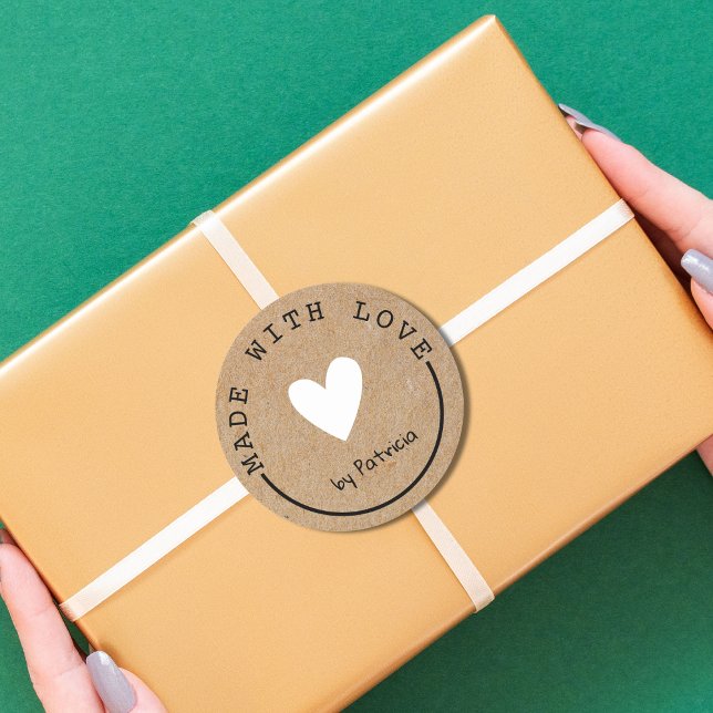 Sticker Rond Fabriqué Sur Mesure Avec Amour Papier Kraft Coeur  (Créateur téléchargé)