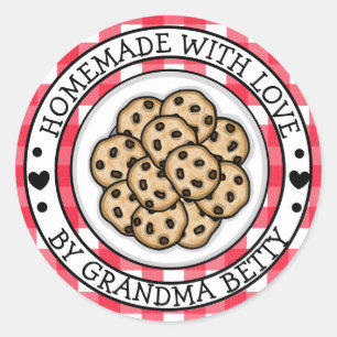 Sticker Rond Fabriqués avec Amour, Cookies Maison aux Pépites d