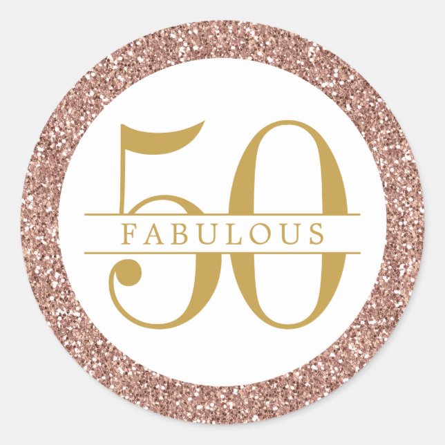 Sticker Rond Fabuleux 50e anniversaire Rose Rose Parties scinti (Devant)