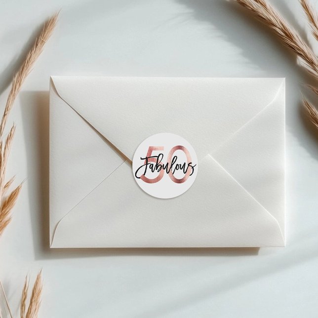 Sticker Rond Fabuleux 50ème | Moderne Elegant Rose Gold Anniver (Créateur téléchargé)