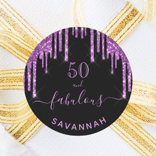 Sticker Rond Fabuleux anniversaire noir violet parties scintill