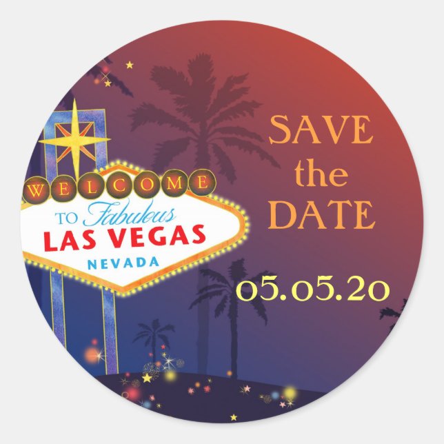 Sticker Rond Fabulous Las Vegas Mariage Enregistrer la date (Devant)