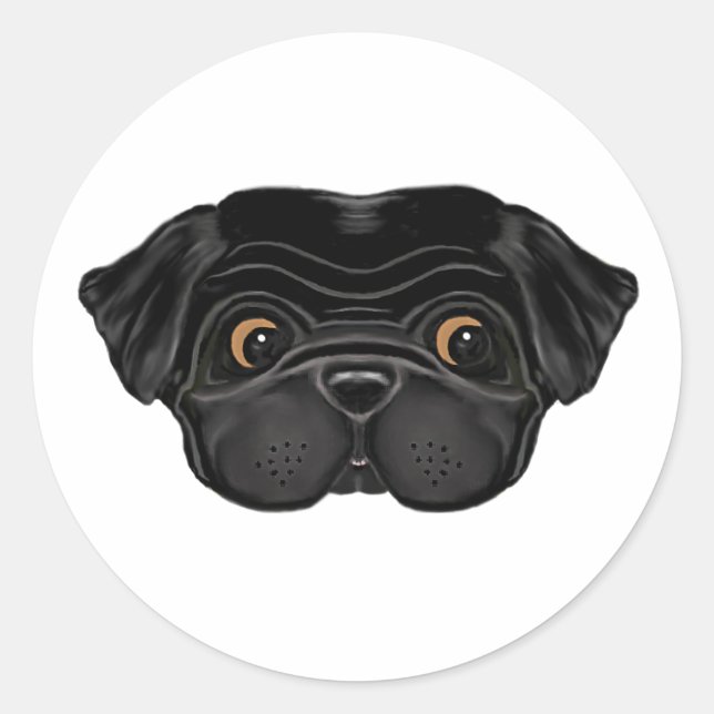 Sticker Rond Face de Carlin noir mignon (Devant)