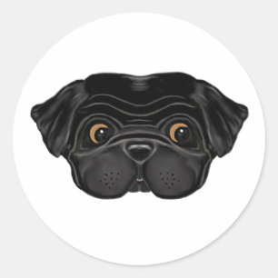 Sticker Rond Face de Carlin noir mignon