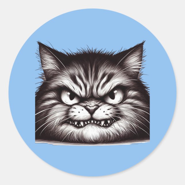 Sticker Rond Face de chat malheureux. (Devant)
