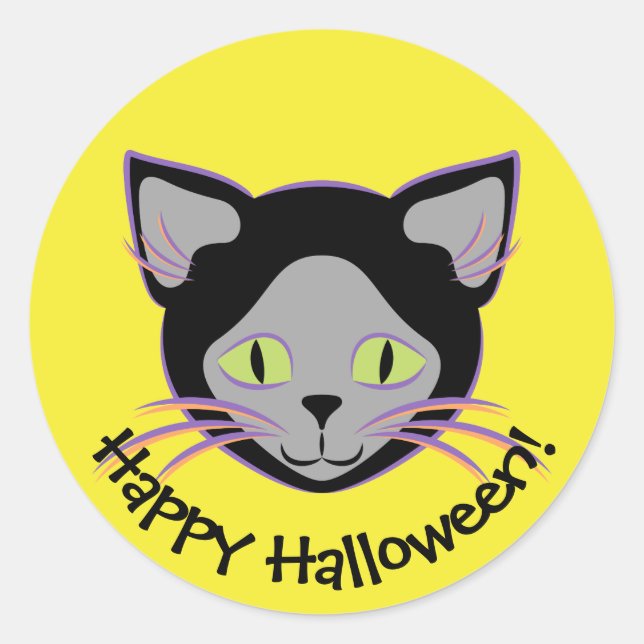 Sticker Rond Face de chat noir Halloween (Devant)