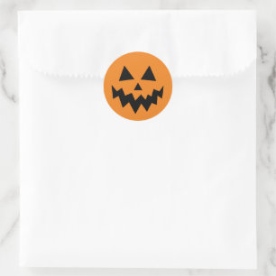 Sticker Rond Face de Citrouille orange Halloween Jack-o'-lanter