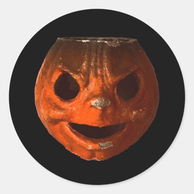 Sticker Rond Face de Citrouille Vintage d'Halloween Déplaisant  (Devant)