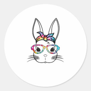 Sticker Rond Face De Lapin Mignonne Avec Lunettes De Teinture T