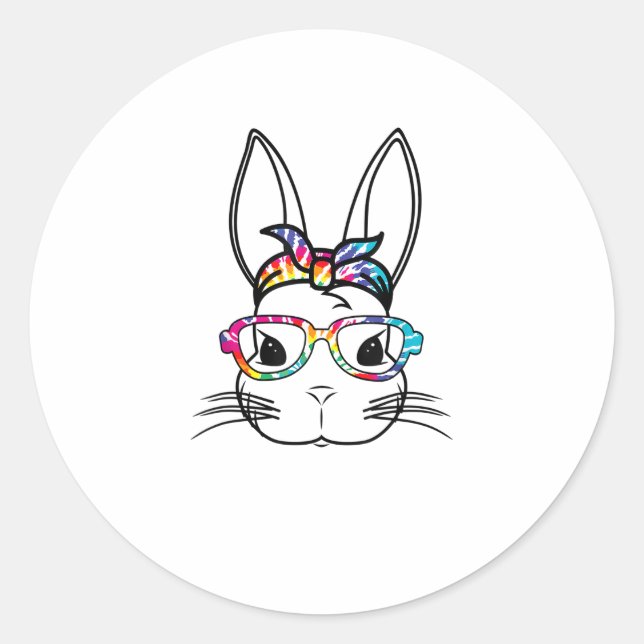 Sticker Rond Face De Lapin Mignonne Avec Lunettes De Teinture T (Devant)