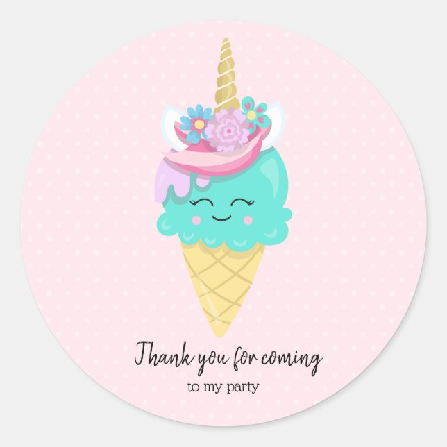 Sticker Rond Face de licorne de glace douce - choisir la couleu (Devant)
