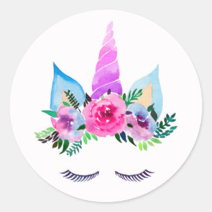 Sticker Rond Face de licorne magique mignonne