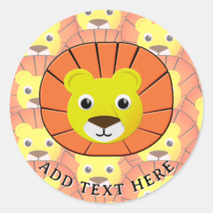 Sticker Rond Face de lion mignonne sur tout le Motif d'impressi