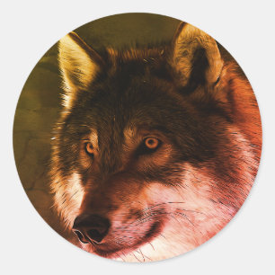 Sticker Rond Face de loup solitaire