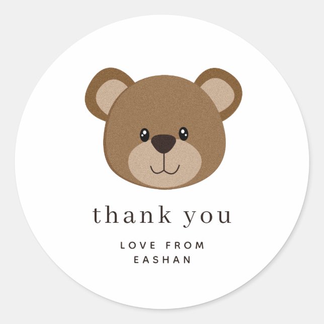Sticker Rond Face d'ours mignonne | 1er anniversaire Merci (Devant)