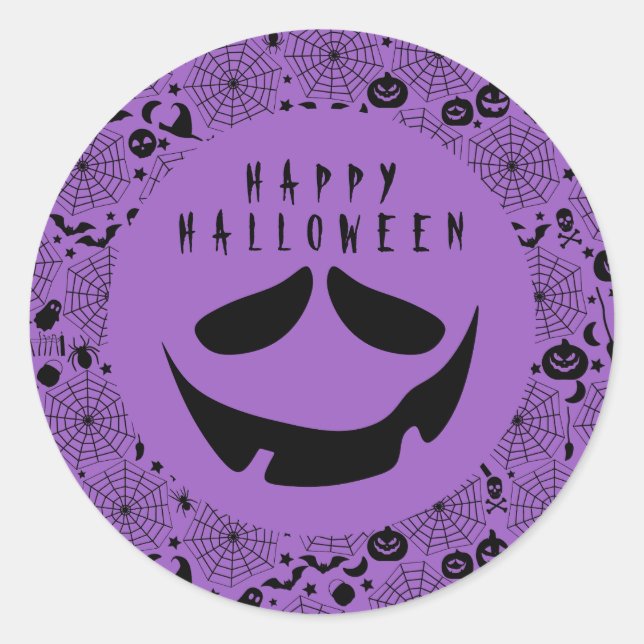 Sticker Rond Face du Citrouille Halloween Jack-o'-lantern (Devant)
