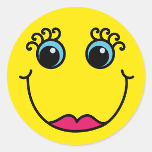 Sticker Rond Face Emoji-Dame Jaune